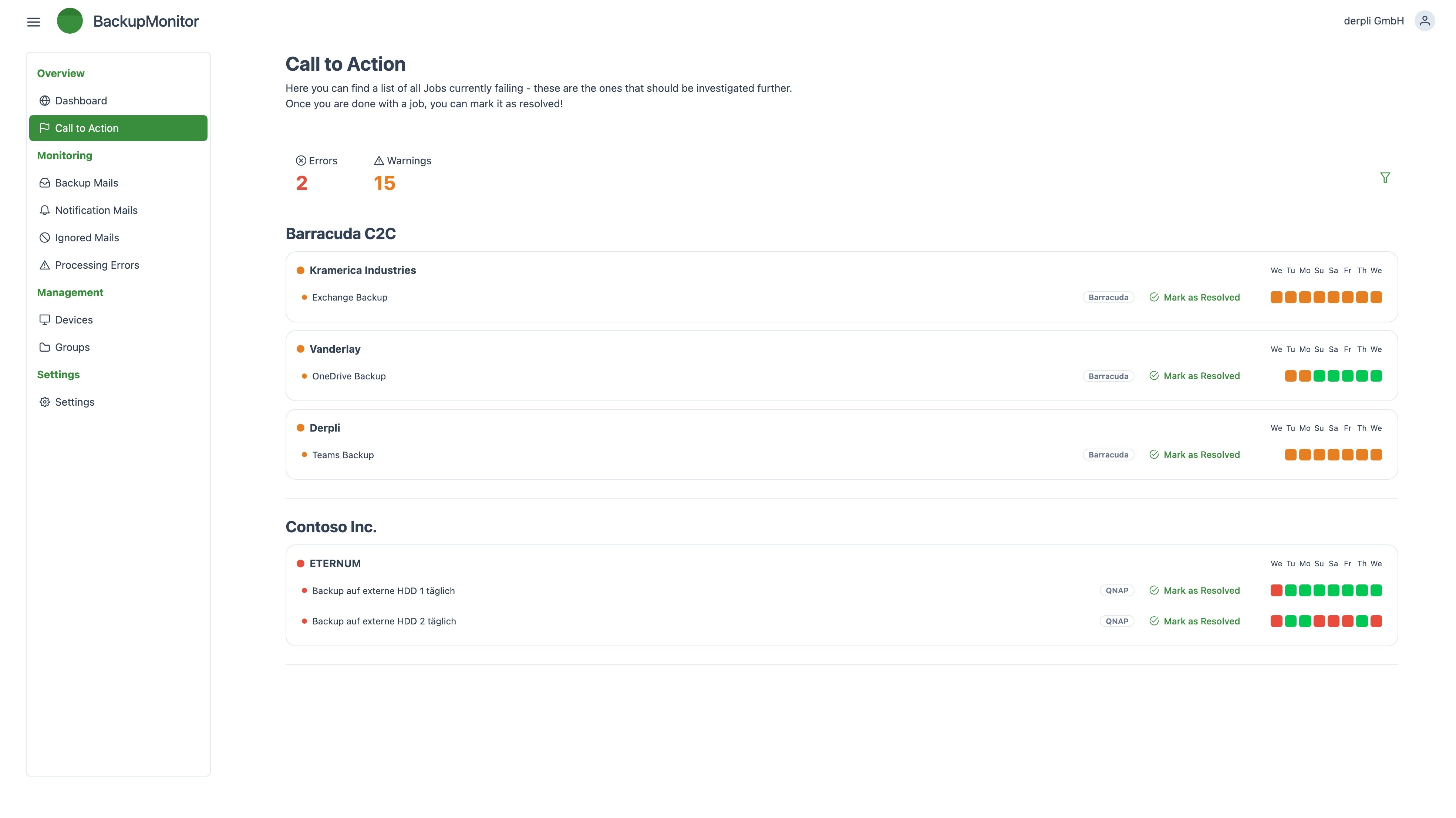 Call to action compact view in BackupMonitor